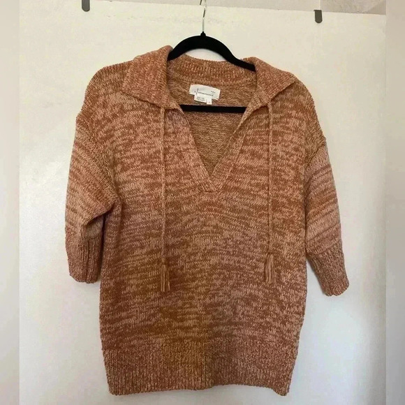 Anthropologie V- Neck Pull Over Sweater with Tie at the Neck